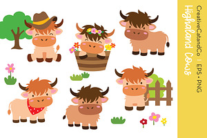 Highland Cows Vector EPS PNG Clipart