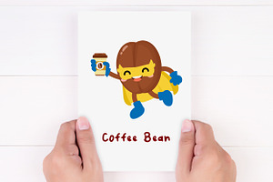 Funny Coffee Beans Super Hero Mascot