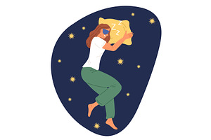 Young woman sleeps on pillow with, a Person Illustration by Vectorbuum