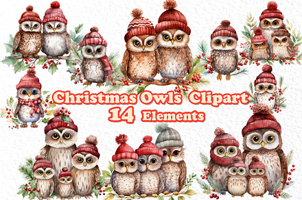Cute Christmas Owls Clipart Xmas Png, an Animal Illustration by vivastarkids