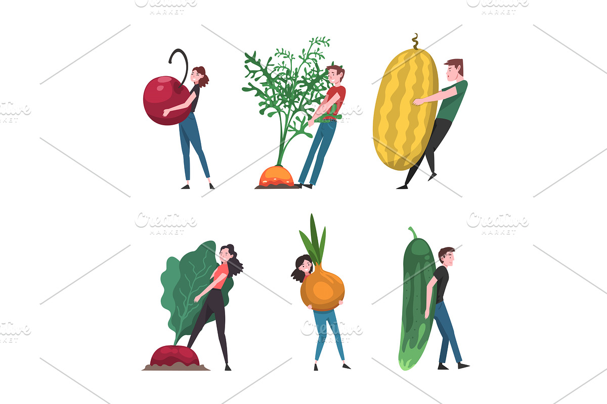 Man and Woman Carrying Huge Fruit, a Person Illustration by TopVectors