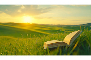 Open Book Lies on Grass in Field at, a School & Education Photo by Lermont51