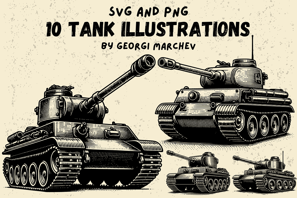 Tank Illustration Bundle SVG PNG, a Technology Illustration by Ray Crimson