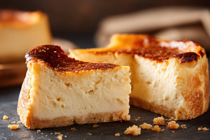 Sliced Cheesecake with Golden-Brown Top, a Food & Drink Photo by AlyaAnd