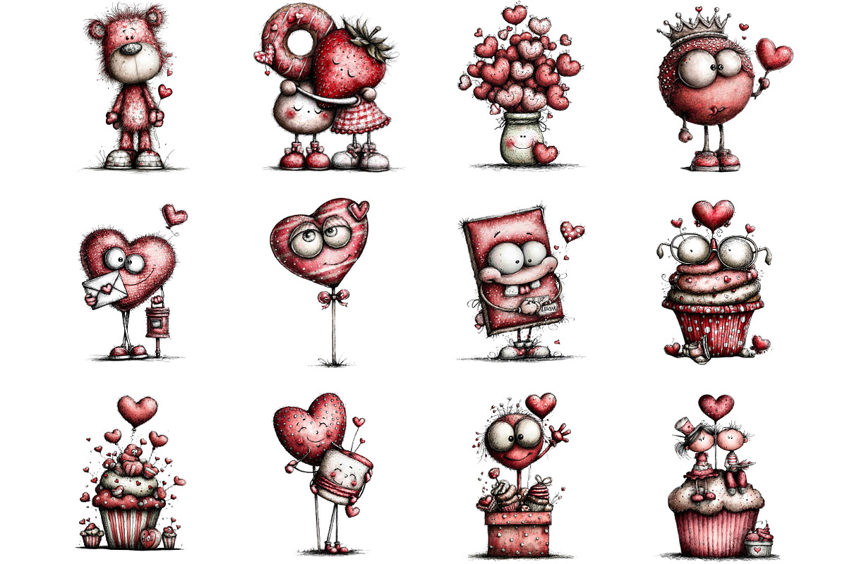 Quirky Valentines Sweets Clipart, an Illustration by Designking (Photo 2 of 5)