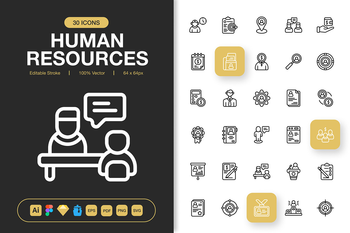 Human Resources Icons, an Outline Icon by Spacepixel Creative