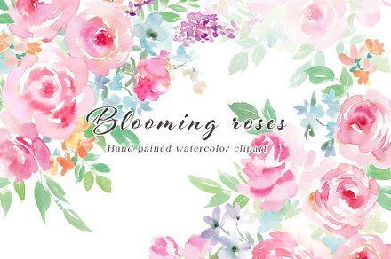 Blooming roses watercolor clipart