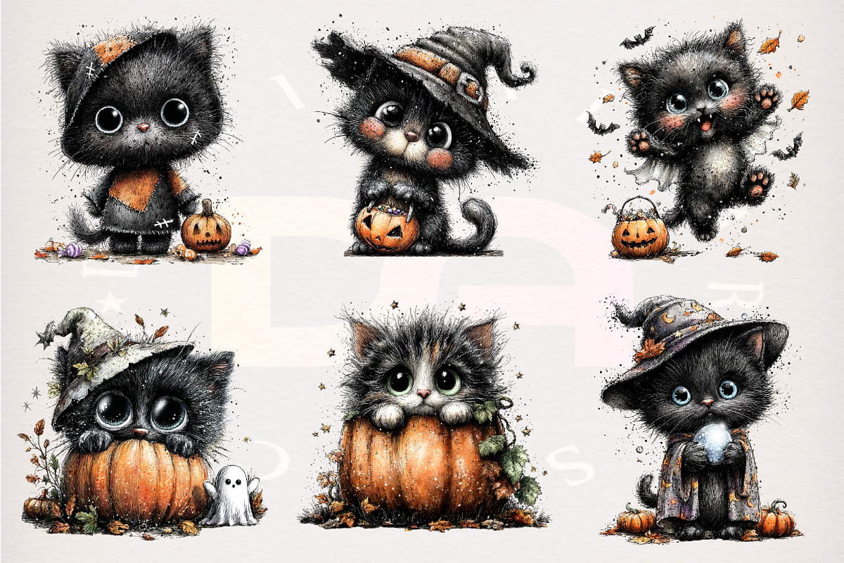 Whimsical Halloween Cat Clipart PNG, a Transportation Illustration by Digital Artistic99 (Photo 3 of 7)