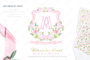 Pink Hydrangea Watercolor Crest, a Decorative Illustration by LABFcreations (Thumbnail 1 of 4)