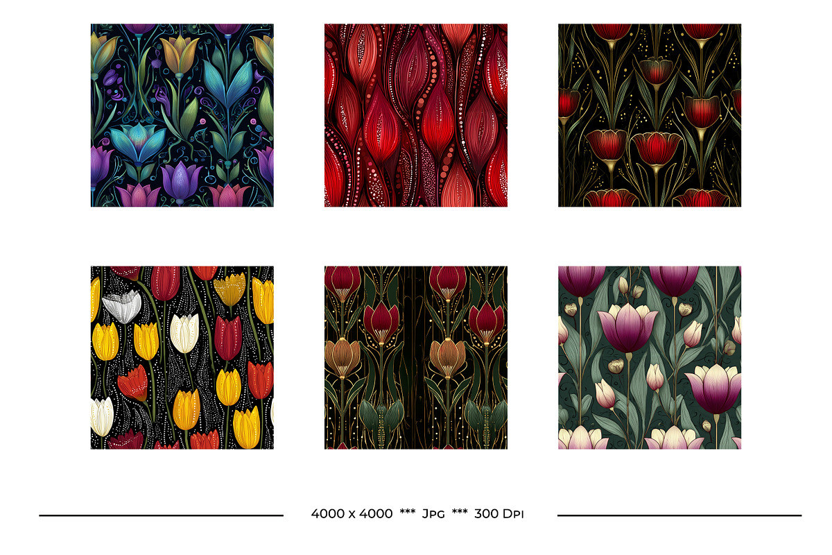 Tulip Retro Art Style Patterns, a Pattern Graphic by karenfoleyphoto (Photo 3 of 17)