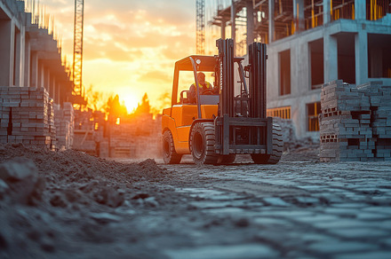 Forklift in action at a construction, a Background Photo by Pixeness