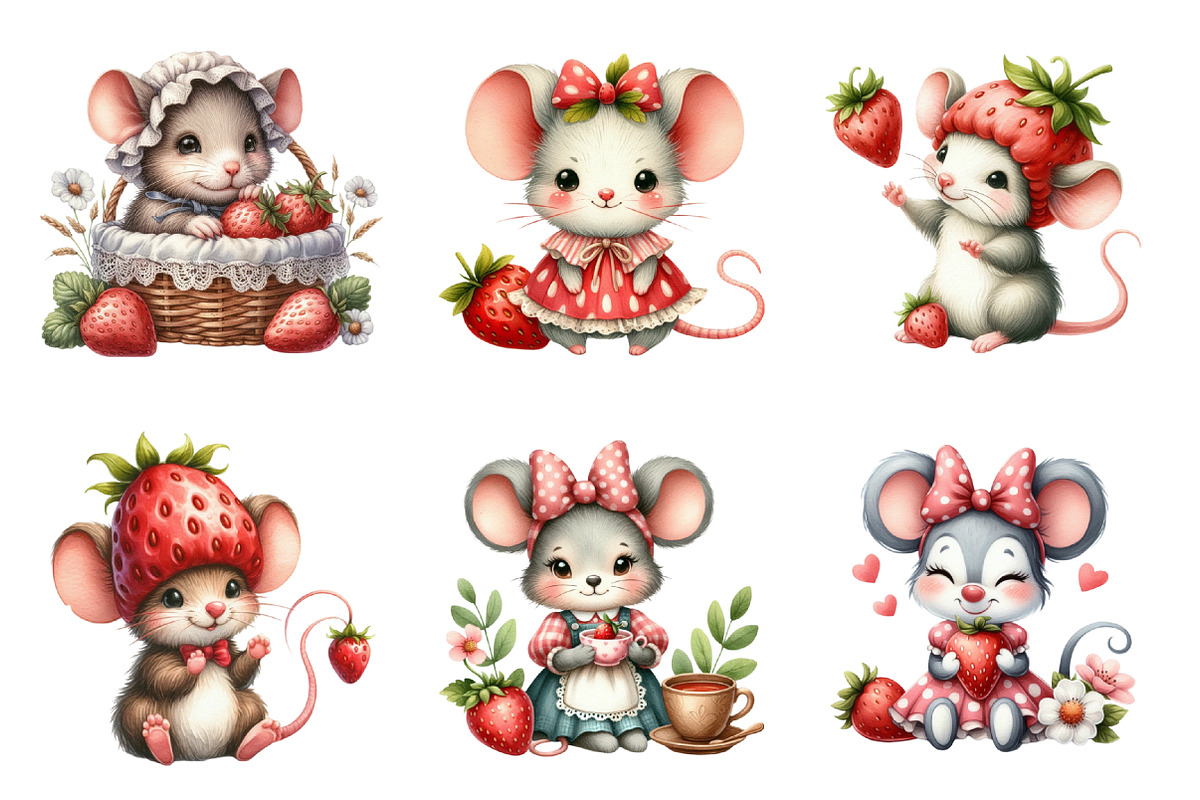 Minnie Animals Mouse Strawberry Clip, an Illustration by SinaCreation (Photo 3 of 5)