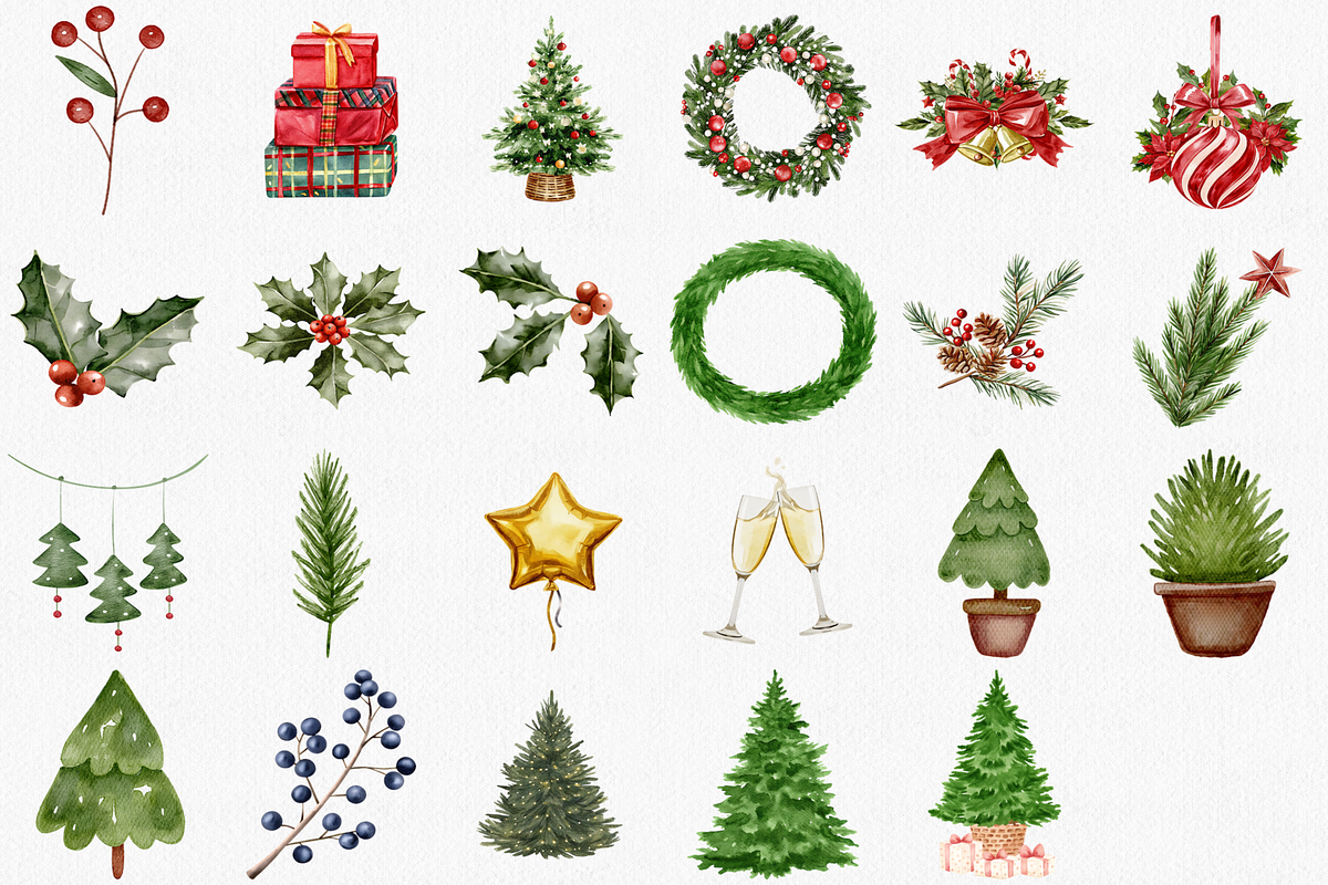 Watercolor Christmas Clipart Set, a Seasonal Illustration by CropUp Creative (Photo 4 of 5)