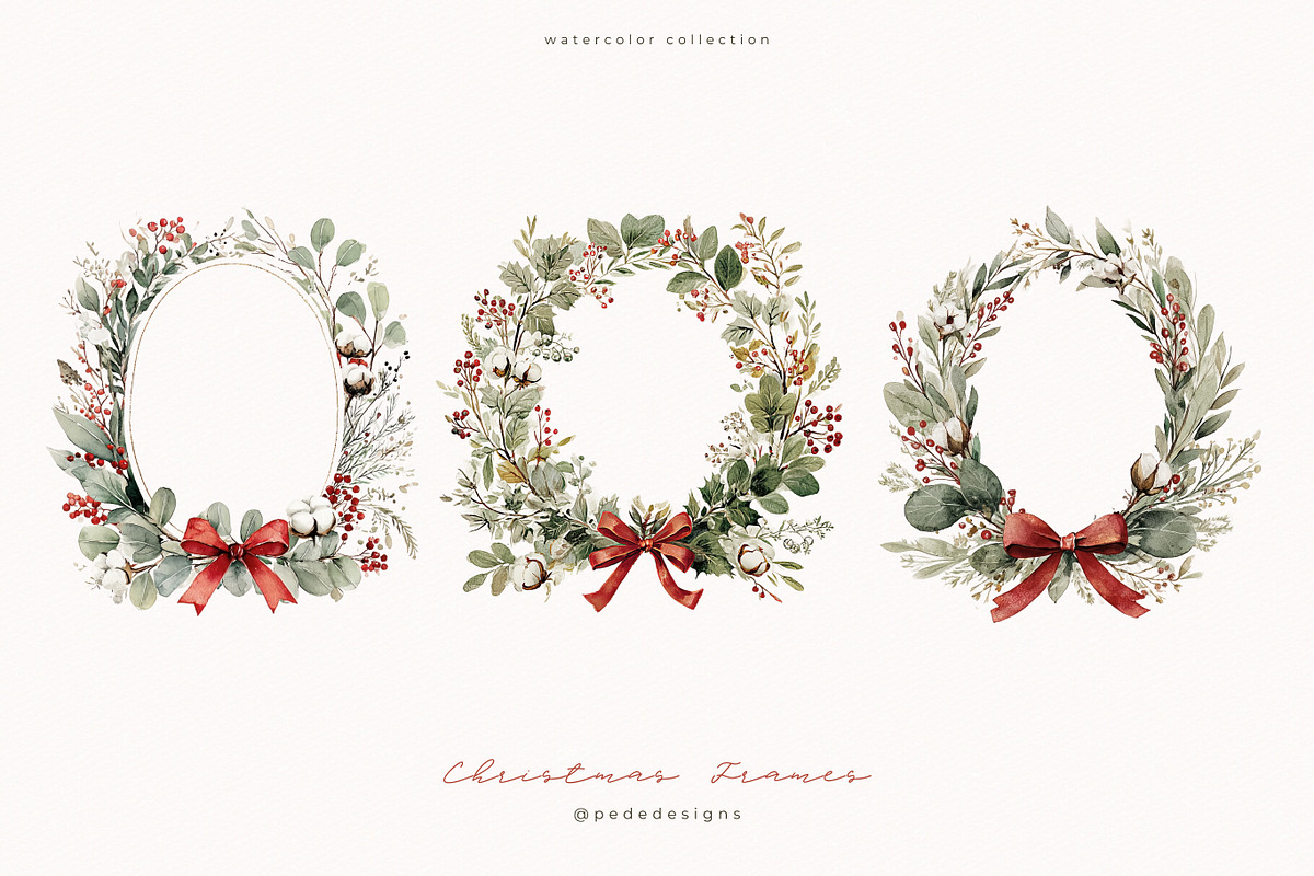 Watercolor Christmas Frames, a Seasonal Illustration by PeDe Designs (Photo 4 of 7)