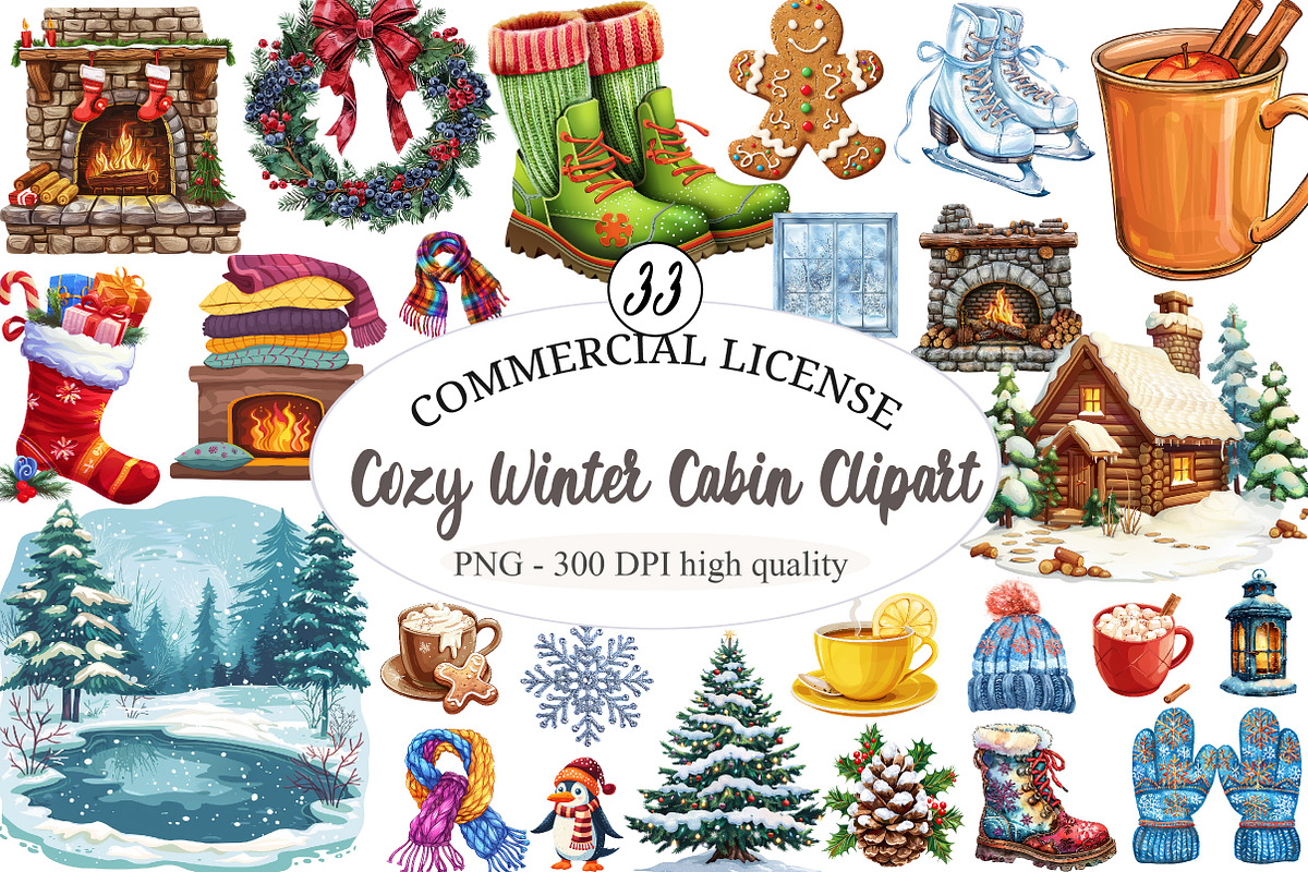 Cozy Winter Cabin Clipart, an Illustration by designcity5 (Photo 1 of 5)