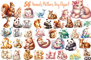 Cute Animals Mothers Day Clipart Mom, an Illustration by DreamCafeArt