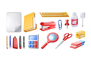 3D stationery set icons isolated, an Education Illustration by Abscent