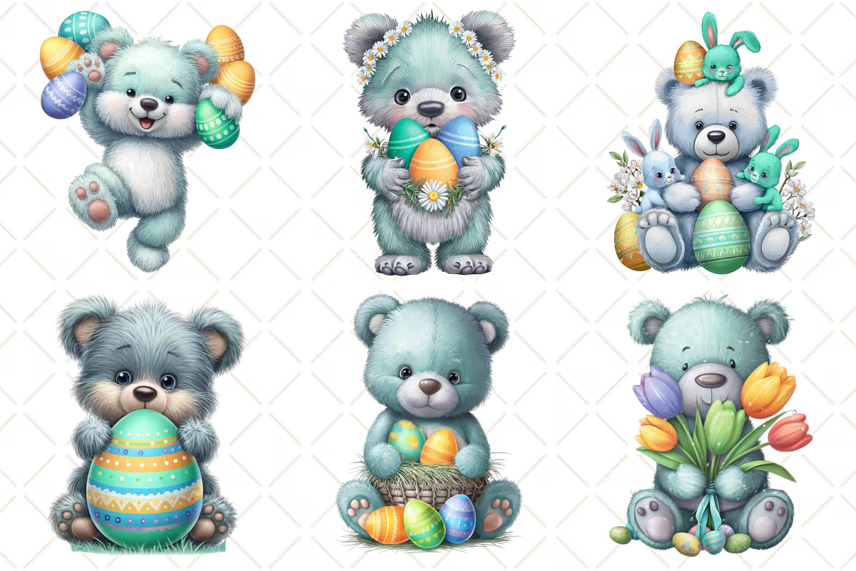 Whimsical Easter Teddy Bear Clipart, an Illustration by Black Bird Studio (Photo 3 of 5)