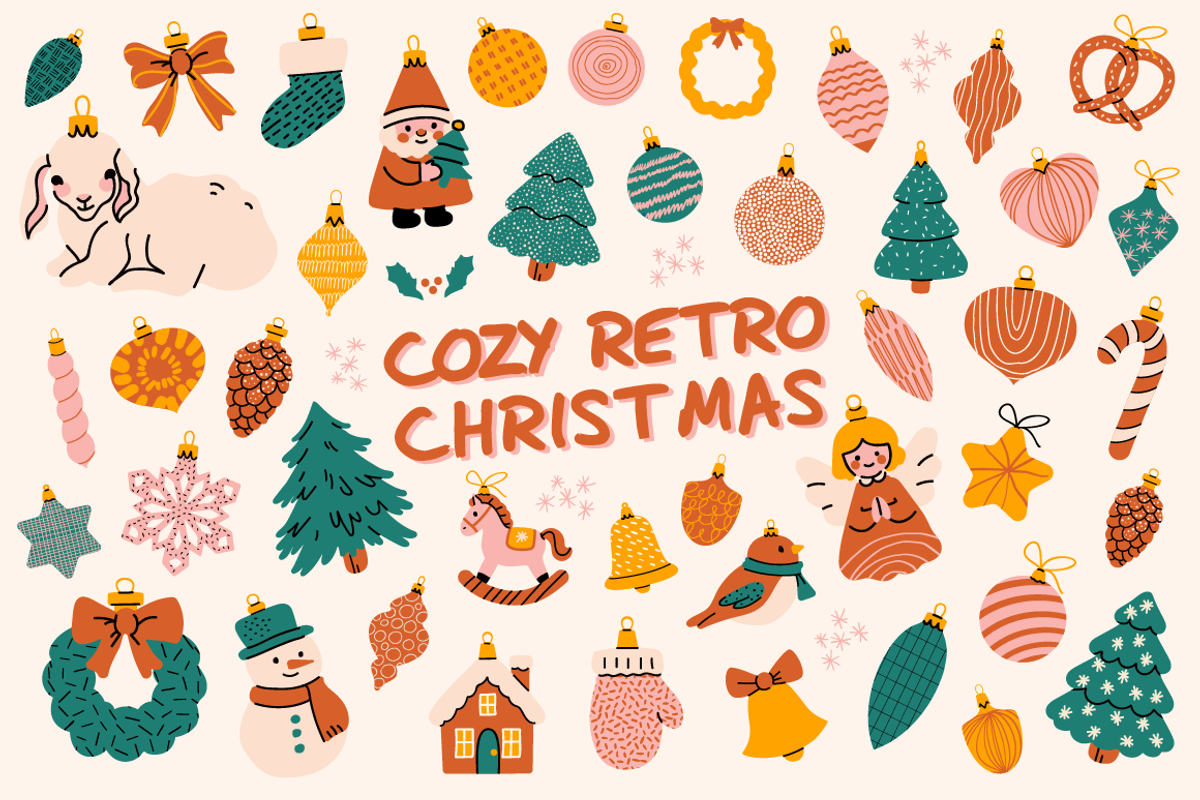 140 Cozy Retro Christmas Clipart, a Seasonal Illustration by Zeukaa (Photo 1 of 21)