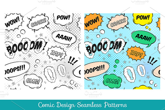 Comic Design Seamless Pattern Set