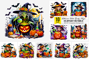 10 Halloween Witch Clipart PNG, a Graphic by Clipart Bloom