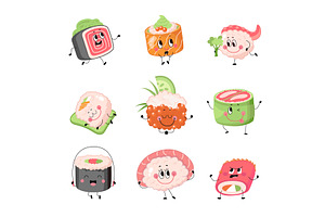 Sushi characters. Japanese food, a Food Illustration by Valerie Bodnar