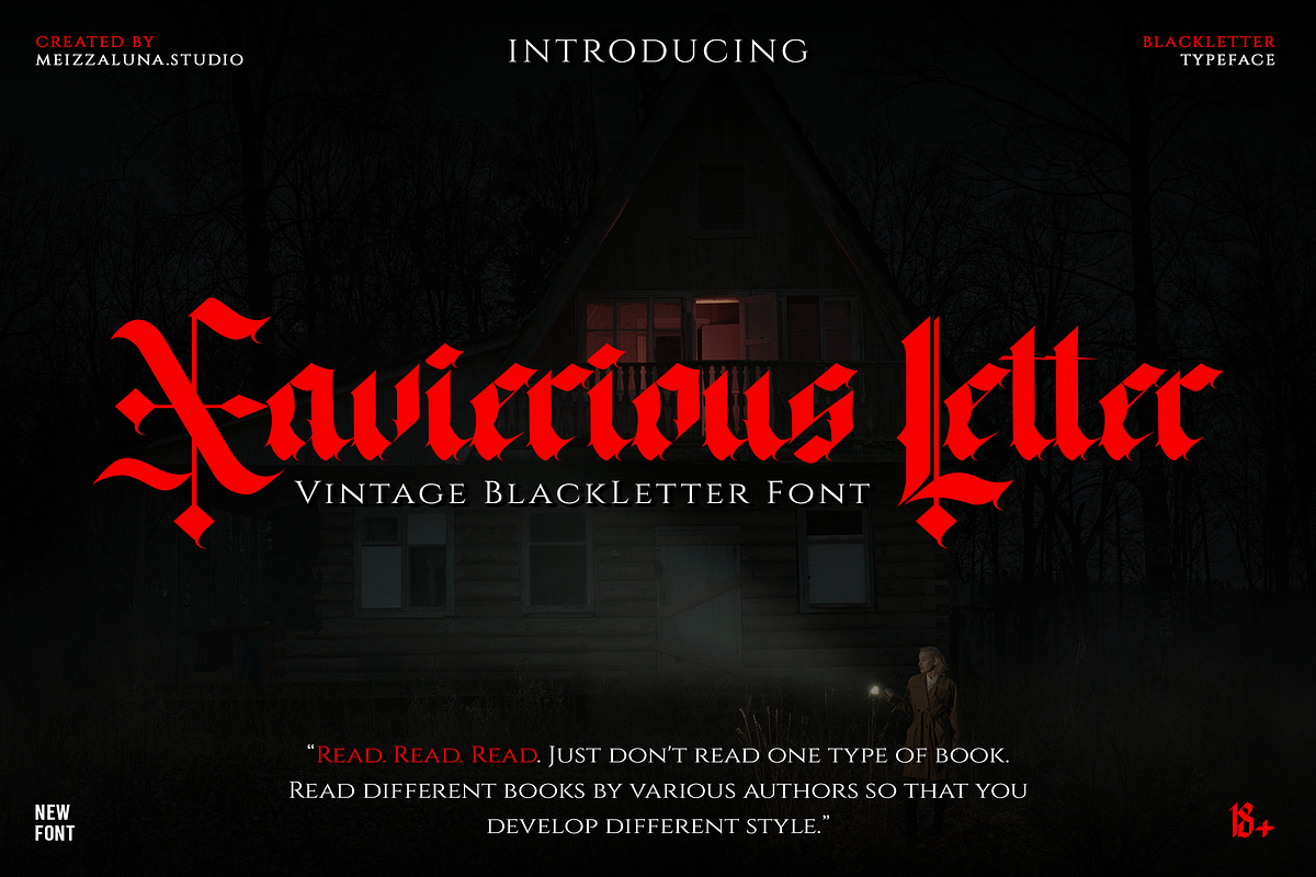 Xavierious Letter - Vintage Blacklet, a Blackletter Font by Meizzaluna Design (Photo 1 of 10)