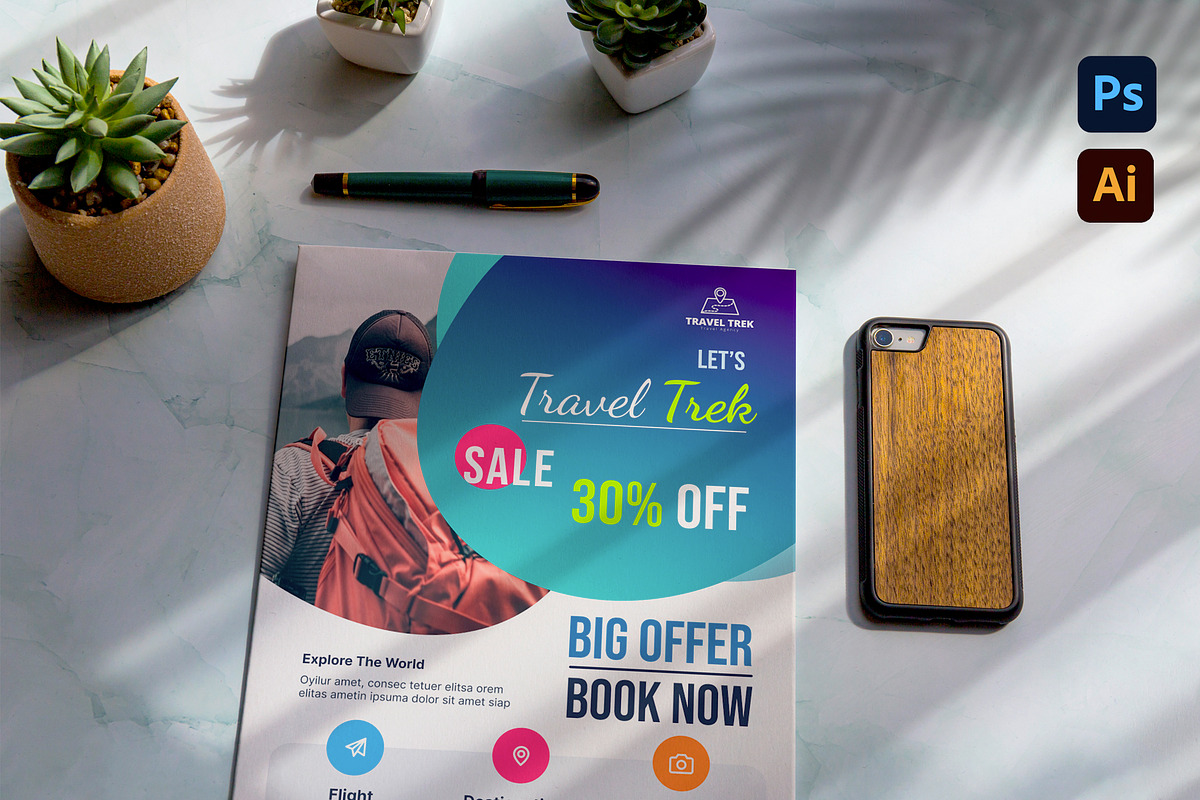 Travel Trek Flyer Template, a Flyer Template by Pixy Digital Canvas (Photo 1 of 4)