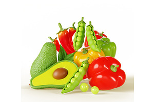 3d Fruit And Vegetable Pile Isolated