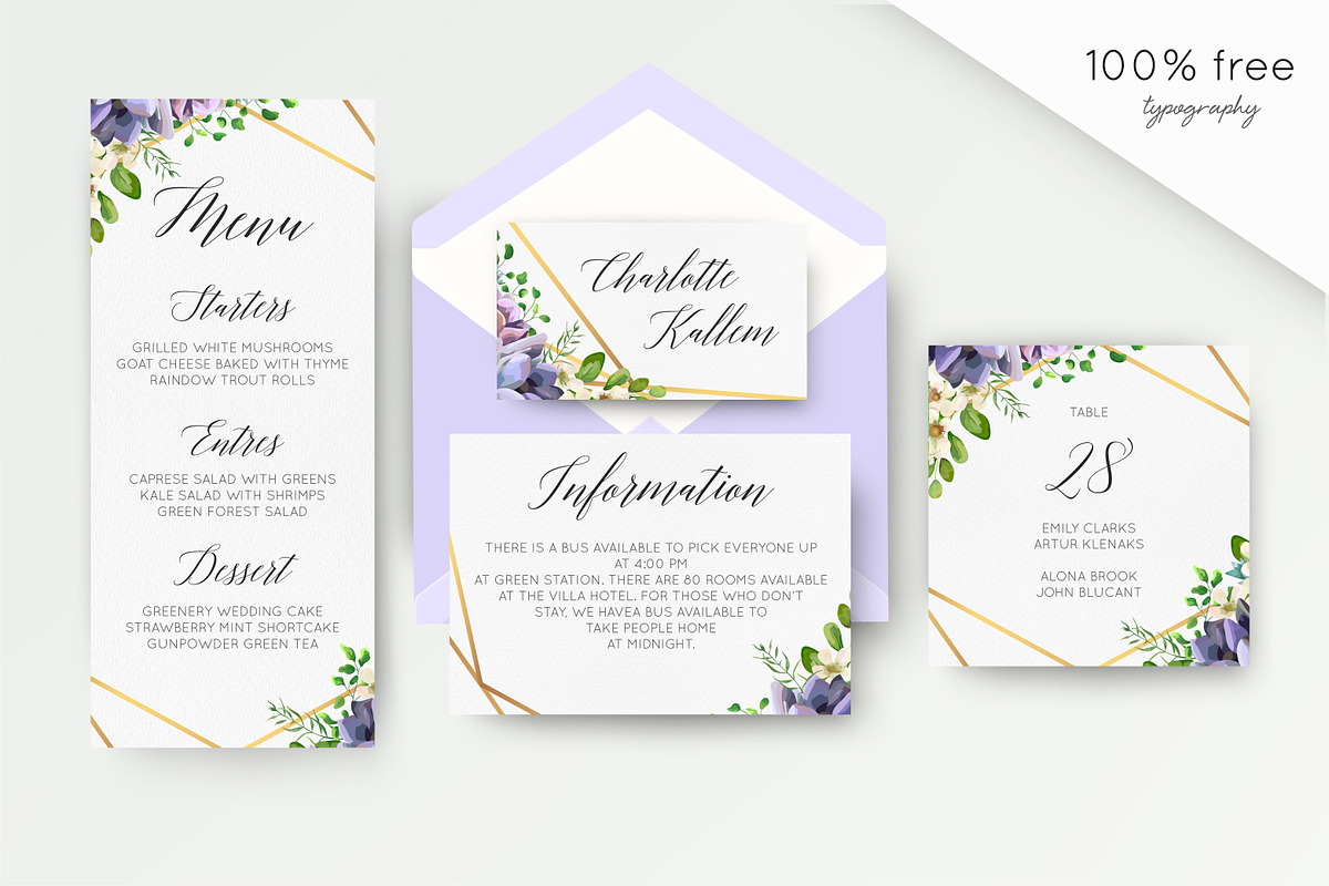 Wedding suite - Golden Succulent, an Invitation Template by Alewiena (Photo 2 of 4)