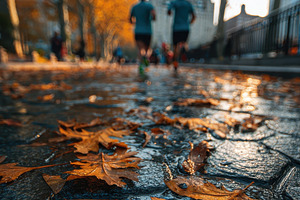 Runners in Autumn Park Fall Leaves W, a Photo by Pixeness Studio