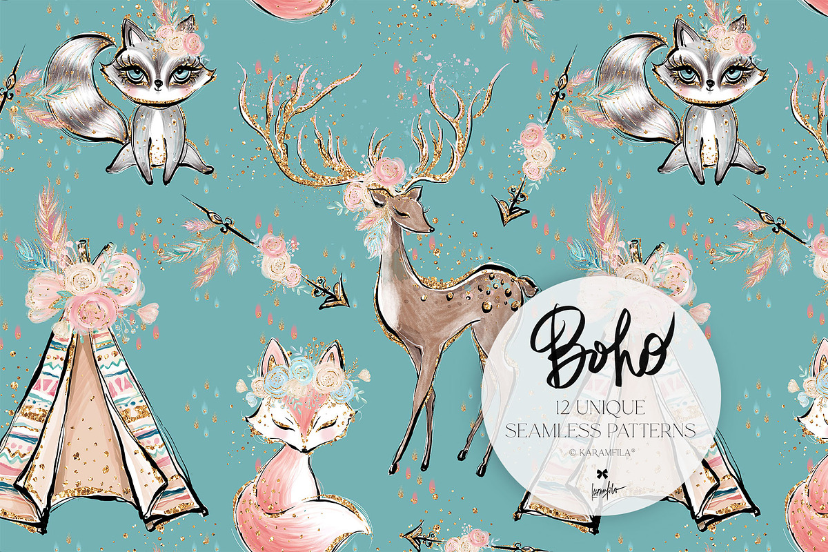 Boho Tribal Animal Seamless Patterns, a Pattern Graphic by KaramfilaS (Photo 4 of 19)