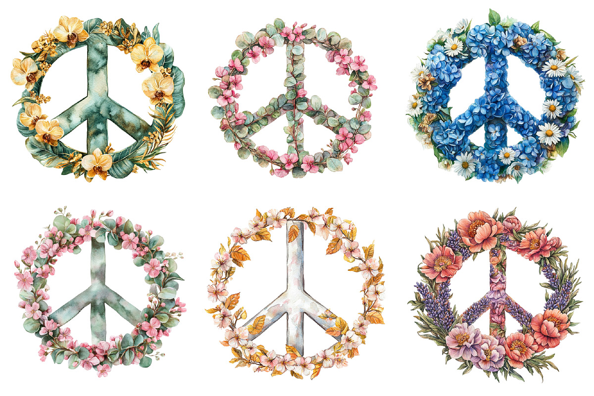 Flower Peace Sign Clipart PNG, an Illustration by SinaCreation (Photo 4 of 5)