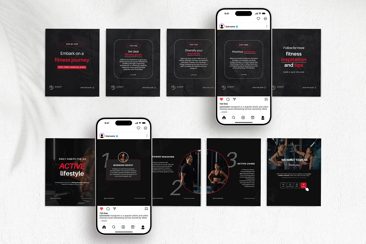 Fitness Instagram Templates Bundle, a Social Media Template by DigiPax (Photo 8 of 12)