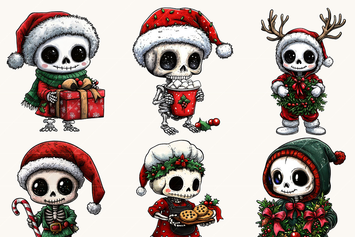 Funny Skeleton Christmas Clipart, a Seasonal Illustration by Design Scotch (Photo 3 of 8)