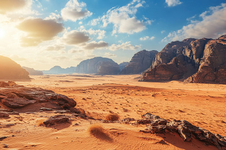 Expansive desert landscape under a v, a Photo by Iftikhar Alam