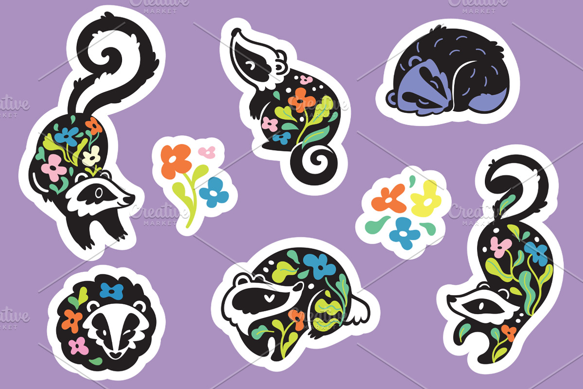 Floral Badgers, a Pattern Graphic by PenguinHouse (Photo 2 of 6)