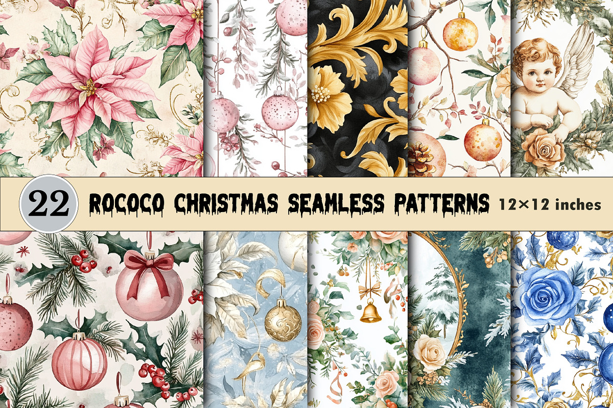 Rococo Christmas Seamless Patterns, a Pattern Graphic by CitraGraphics (Photo 1 of 4)
