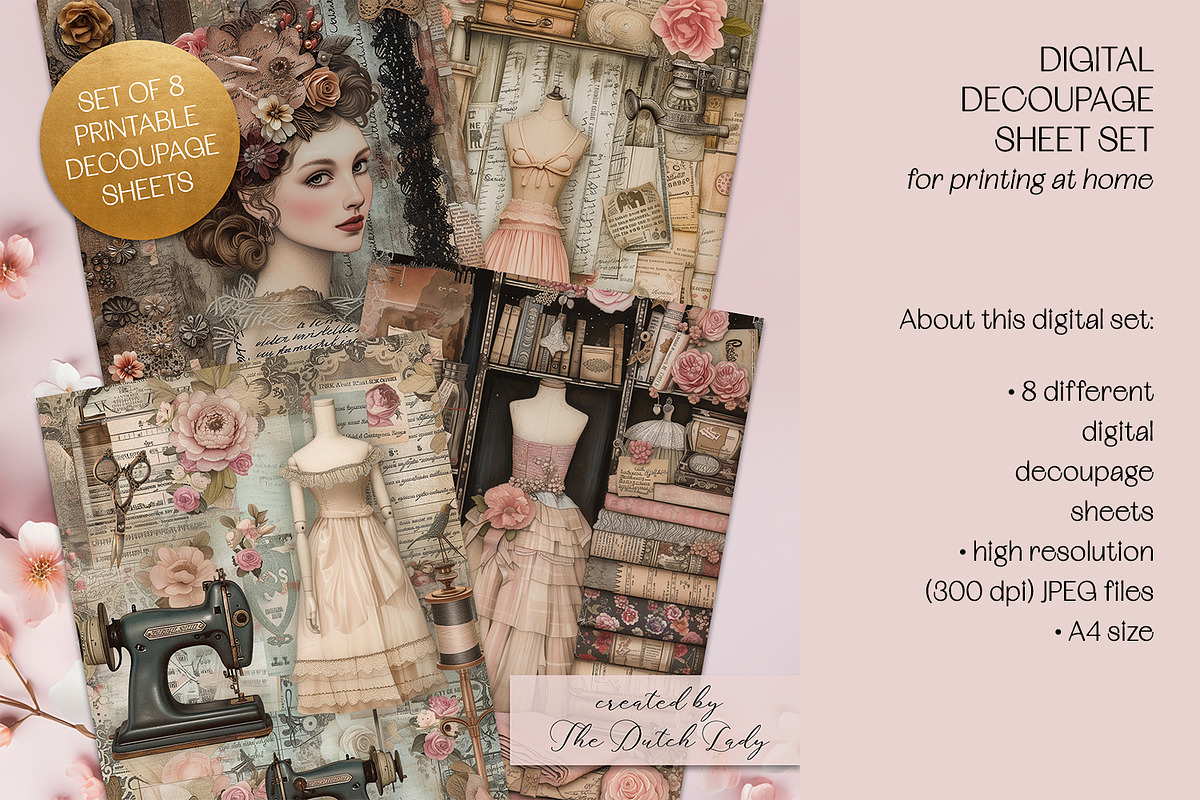 The Seamstress Atelier Decoupage Set, a Work Illustration by The Dutch Lady Designs (Photo 2 of 6)