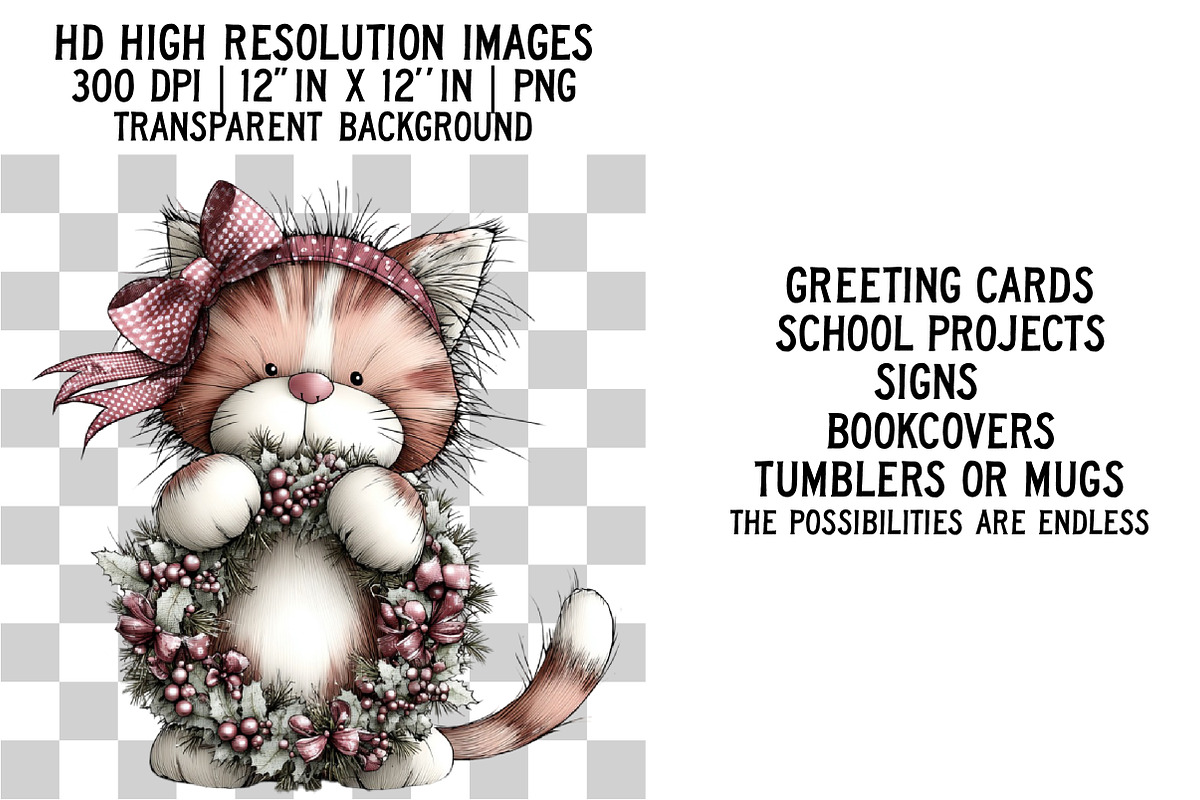 Whimsical Christmas Cat Clipart, an Illustration by Craft Nest (Photo 4 of 6)