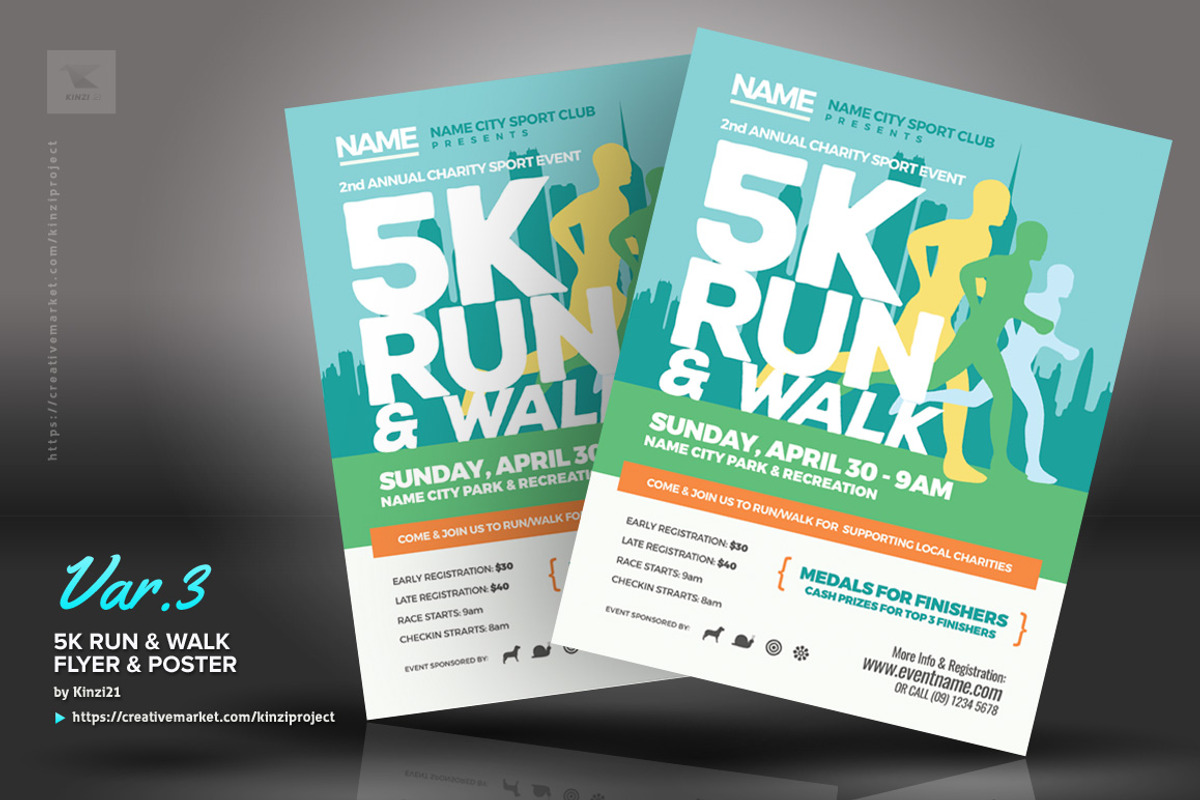 5K Run Walk Flyer and Poster, a Flyer Template by kinzi21