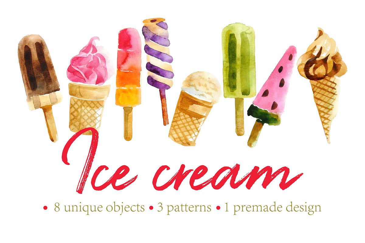 Ice cream watercolors, a Pattern Graphic by handsketched (Photo 1 of 6)