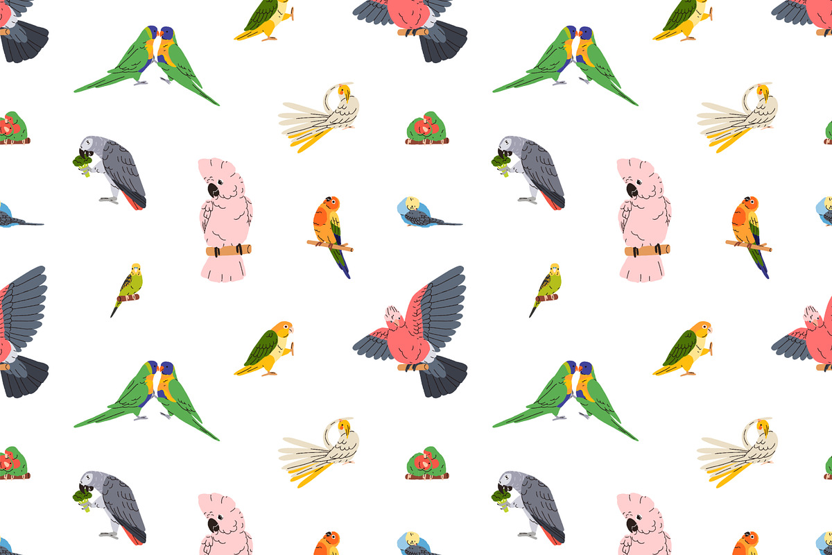 Cute parrot birds seamless patterns, a Pattern Graphic by Good Studio (Photo 2 of 6)