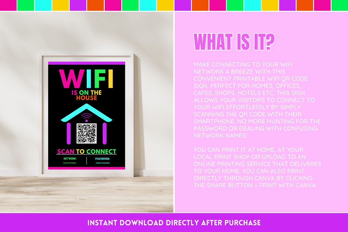 WiFi QR Code Sign - Neon, a Stationery Template by SunshineStudioBoutique (Photo 2 of 10)