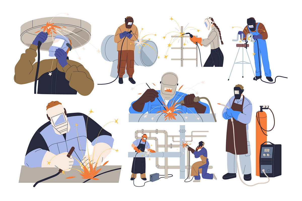 Welders, workers welding metal set, a Work Illustration by Good Studio (Photo 2 of 4)