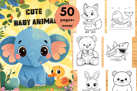Cute Baby Animal Coloring Books, an Animal Illustration by LA Design