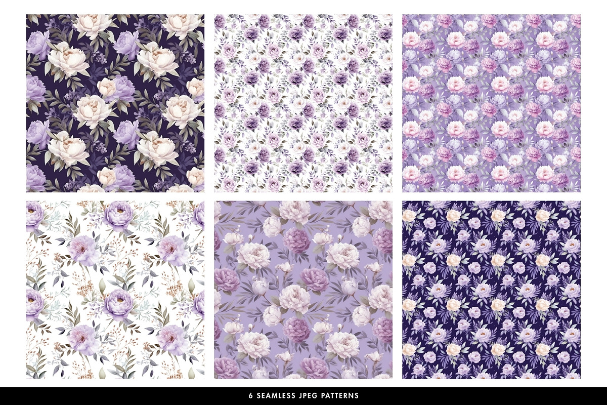 Purple Watercolor Floral & Patterns, a Decorative Illustration by illuztrate (Photo 6 of 9)