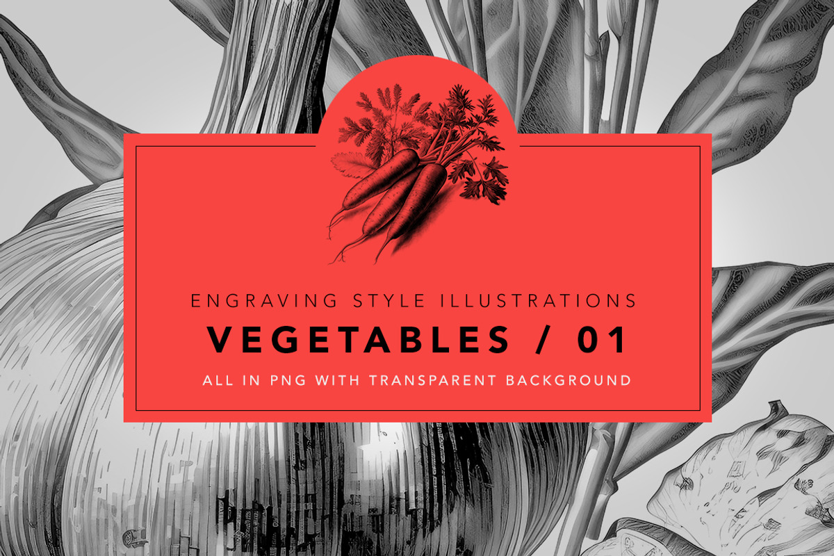 Vegetables in engraving style / 01, a Food Illustration by Graxaim Mock-up (Photo 1 of 4)