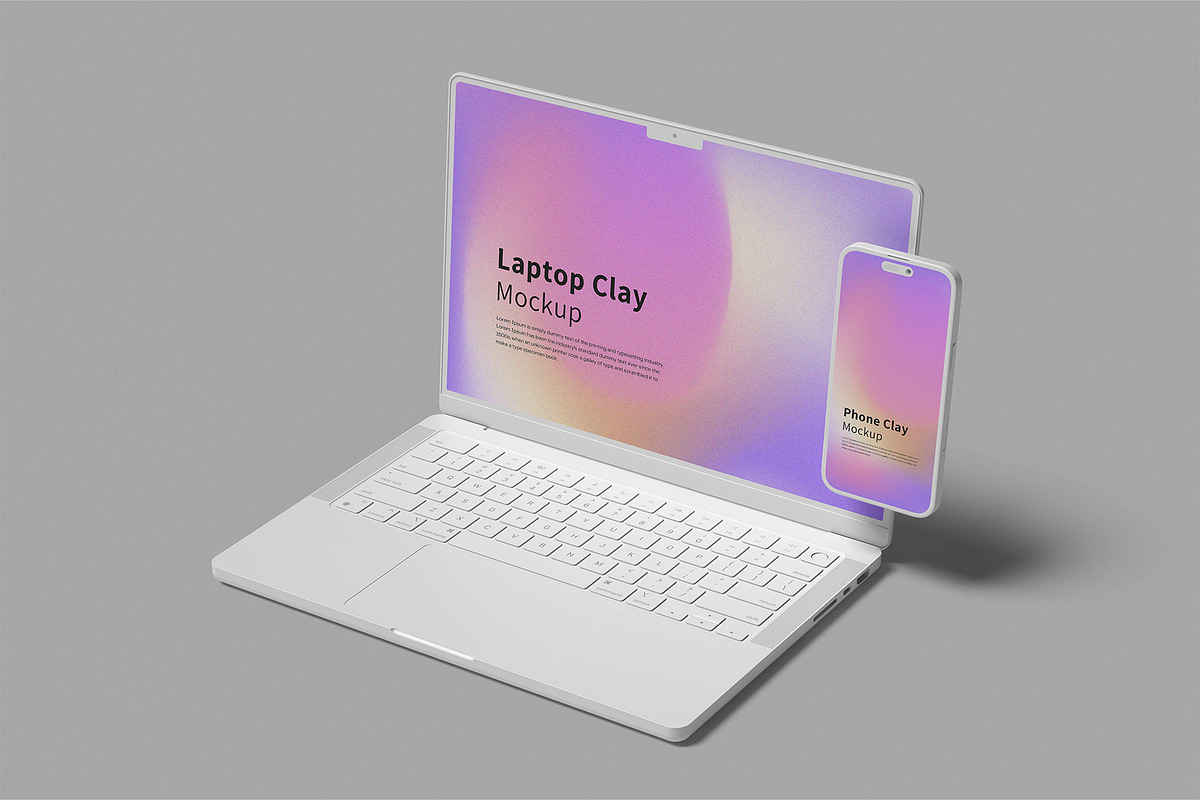 Laptop & Phone Clay Mockup, a Device Mockup by graphictime (Photo 2 of 10)