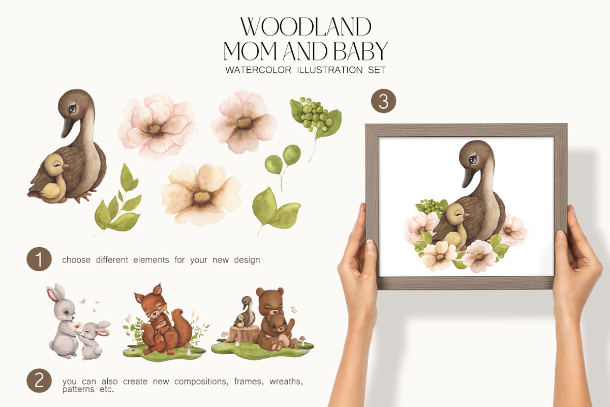 Watercolor Set Mom and Baby, an Animal Illustration by ViktoriyaD (Photo 5 of 6)